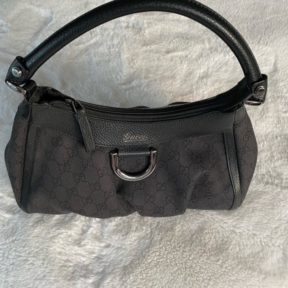 Gucci GG Canvas & Leather Hobo Bag Black